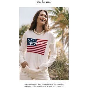 NWT Peace Love World Love Unites Us Women's Americana Flag Sweater Ivory M